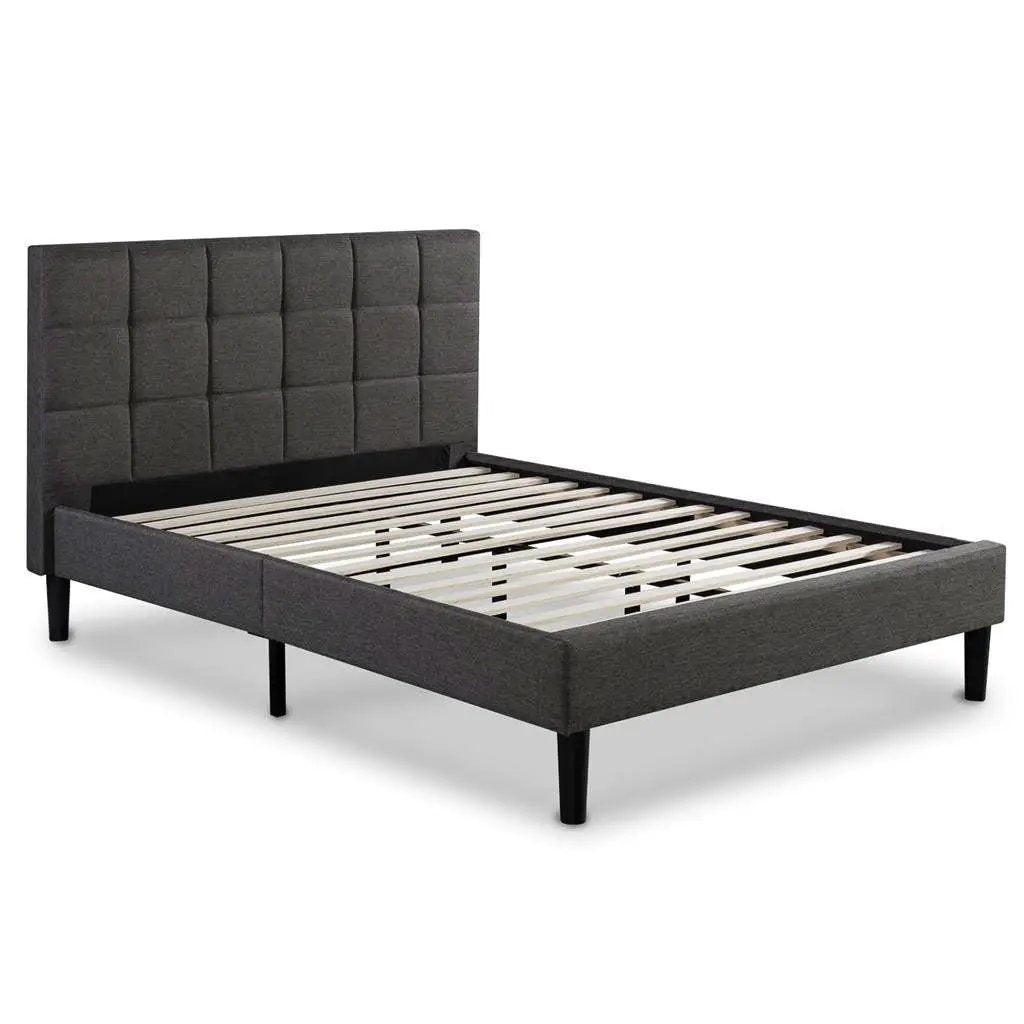 King size Dark Grey Upholstered Platform Bed with Headboard by HomePacific