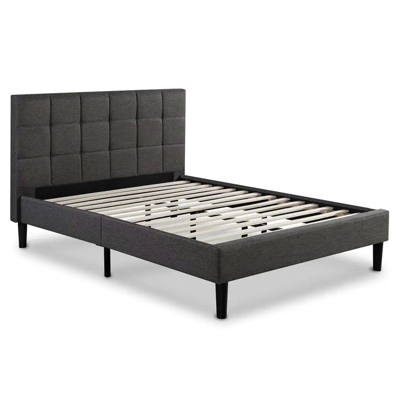 King size Dark Grey Upholstered Platform Bed with Headboard by HomePacific