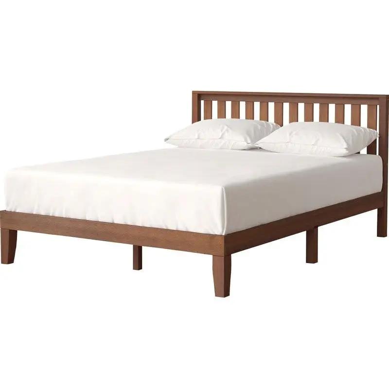 King size Solid Wood Platform Bed Frame with Headboard in Espresso Finish by HomePacific