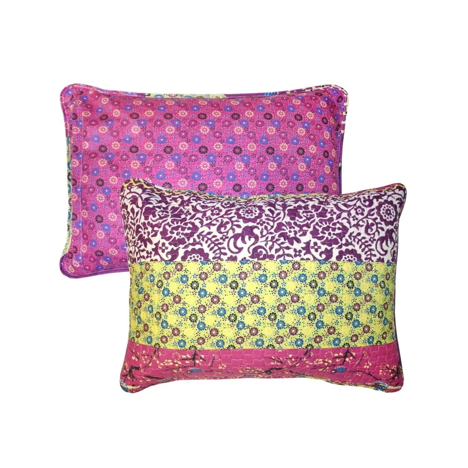 King size Vibrant Purple Yellow Boho Floral Reversible Lightweight Quilt Set by HomePacific