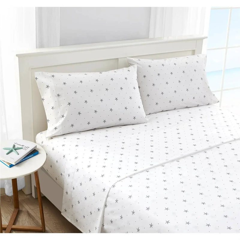 King size Coastal Beach Starfish White Navy Red 100-Percent Cotton Sheet Set by HomePacific