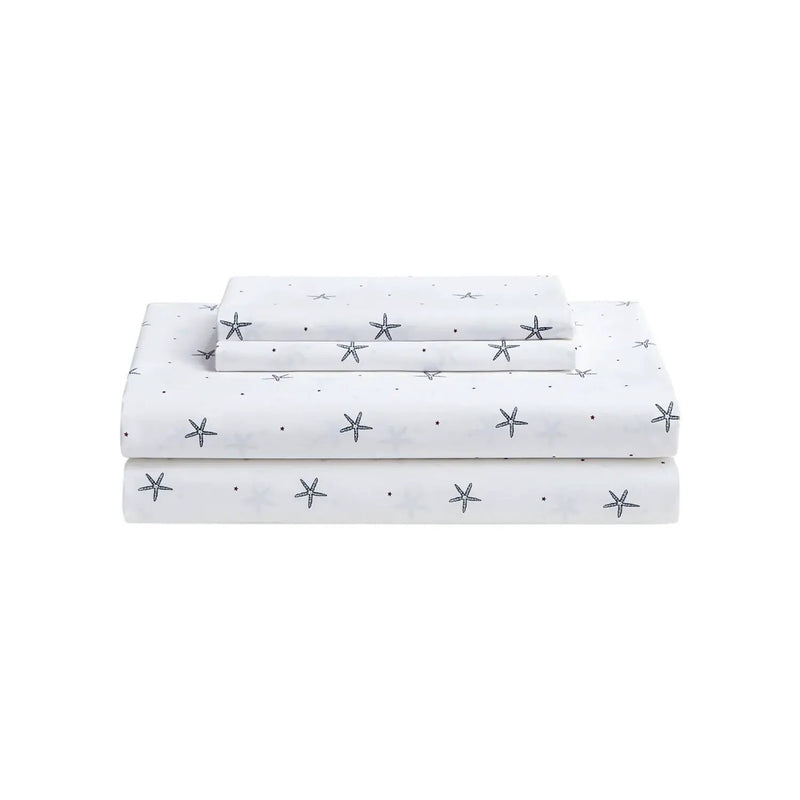King size Coastal Beach Starfish White Navy Red 100-Percent Cotton Sheet Set by HomePacific