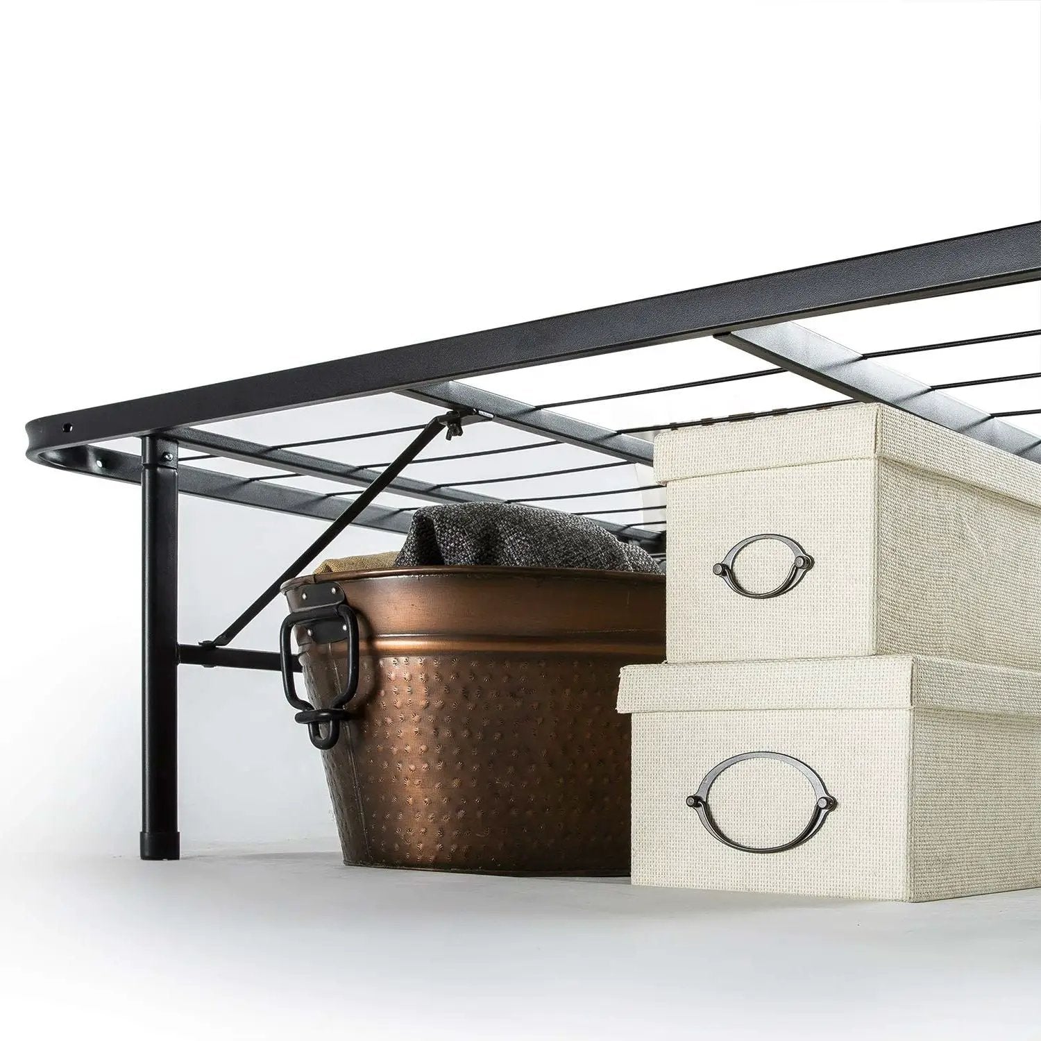 King size Folding Sturdy Metal Platform Bed Frame with Storage Space by HomePacific