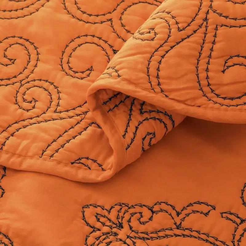 King size Orange Nectarine Damask Embroidered 4 Piece Oversized Bedspread Set by HomePacific