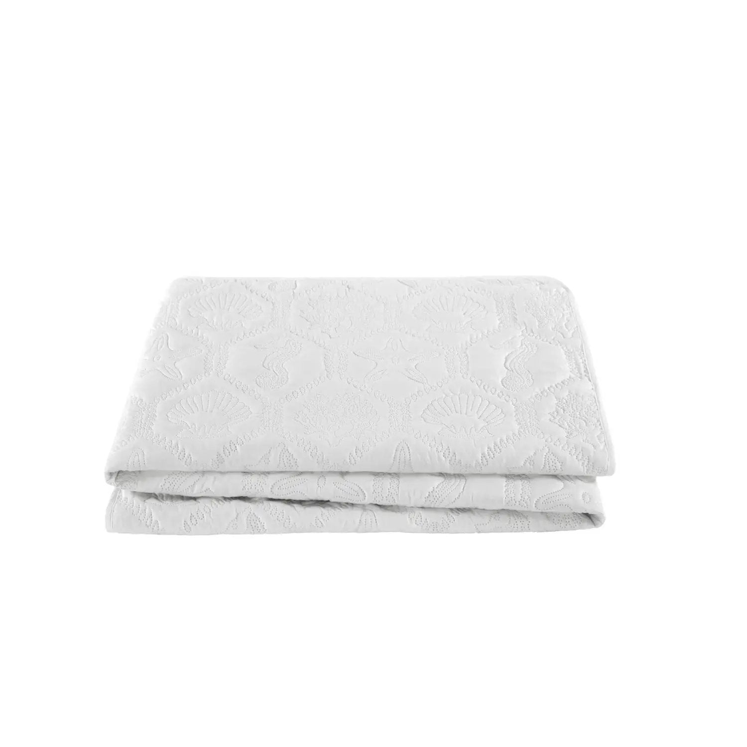 King size Coastal Beach Seashells Starfish Sea Horse White 3-Piece Quilt Set by HomePacific
