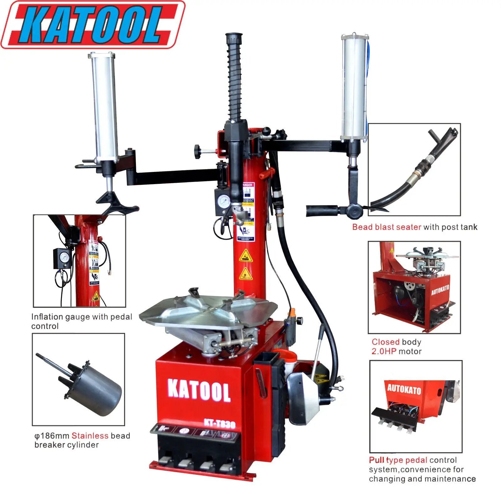 Katool KT-T830 Tire Changer w/ Bead Blaster, Max 24" Rim Clamping by Chery Industrial