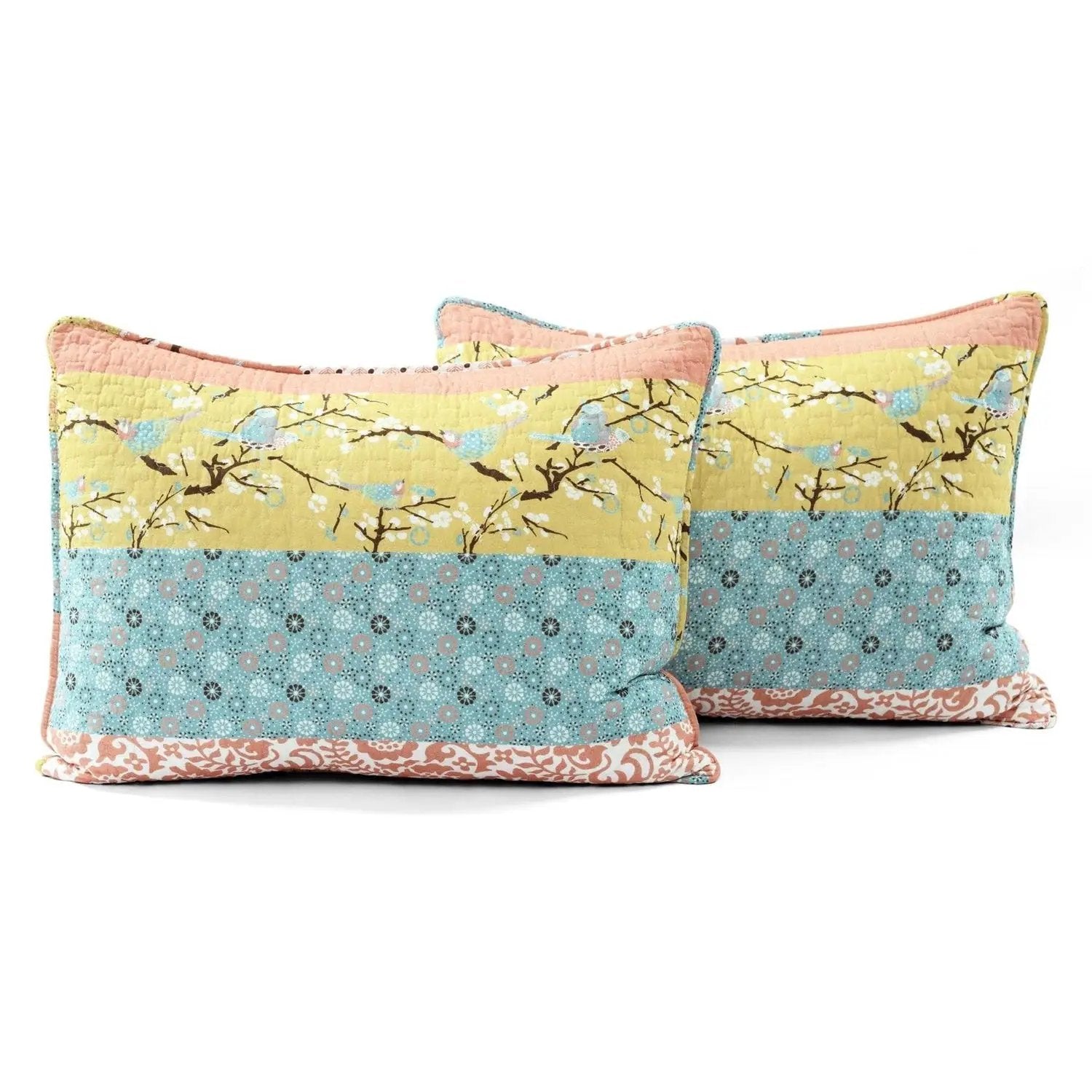 King size Blue Yellow Pink Ivory Boho Floral Reversible Lightweight Quilt Set by HomePacific