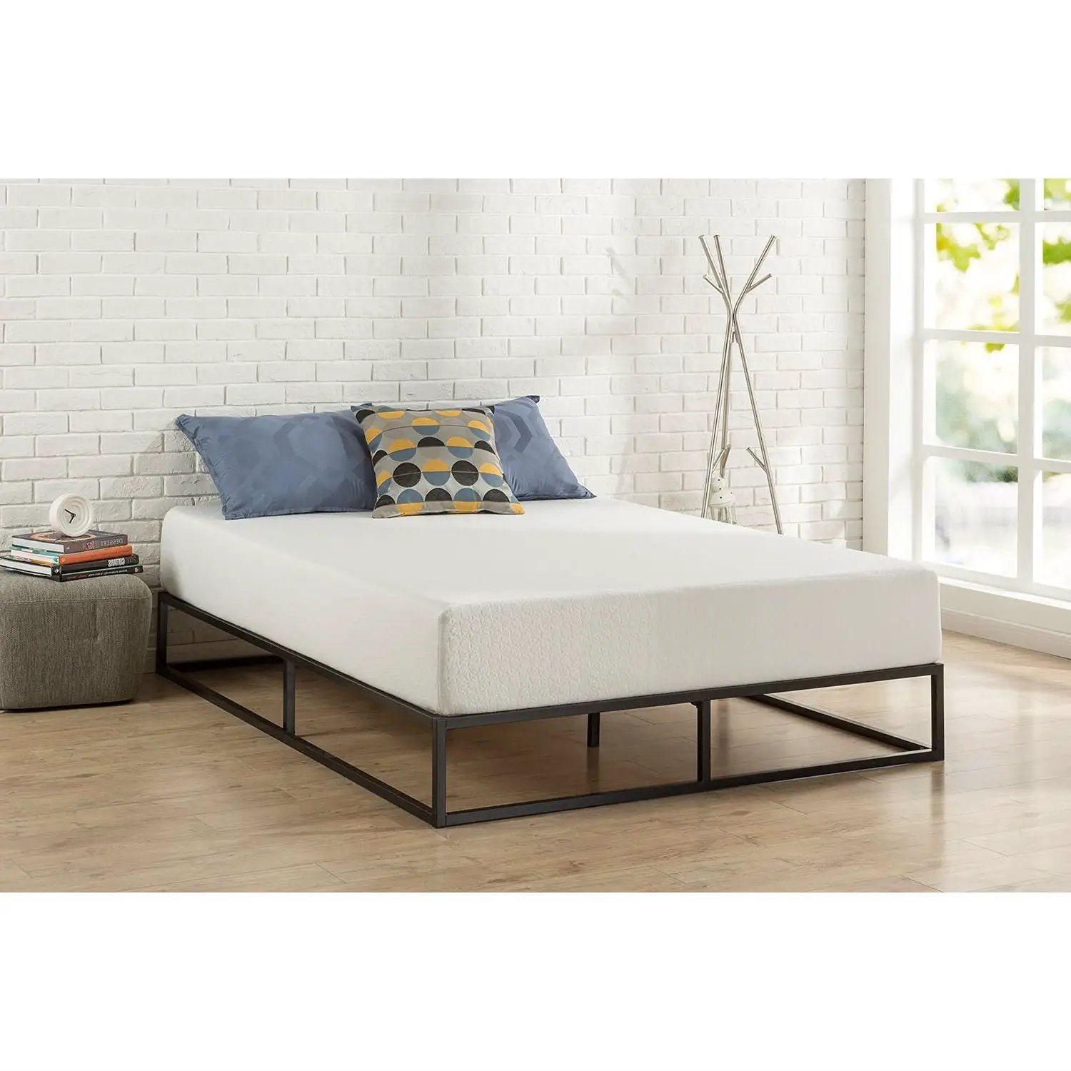 King size Modern 10-inch Low Profile Metal Platform Bed Frame with Wood Slats by HomePacific