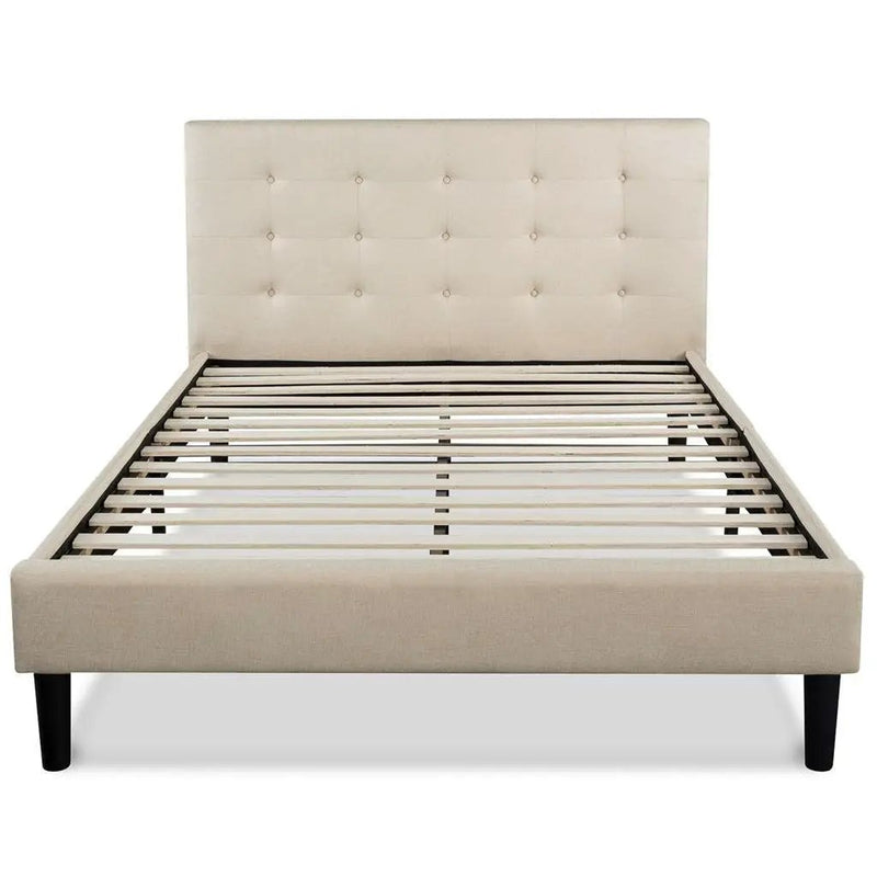 King size Upholstered Platform Bed Frame with Button Tufted Headboard in Taupe by HomePacific