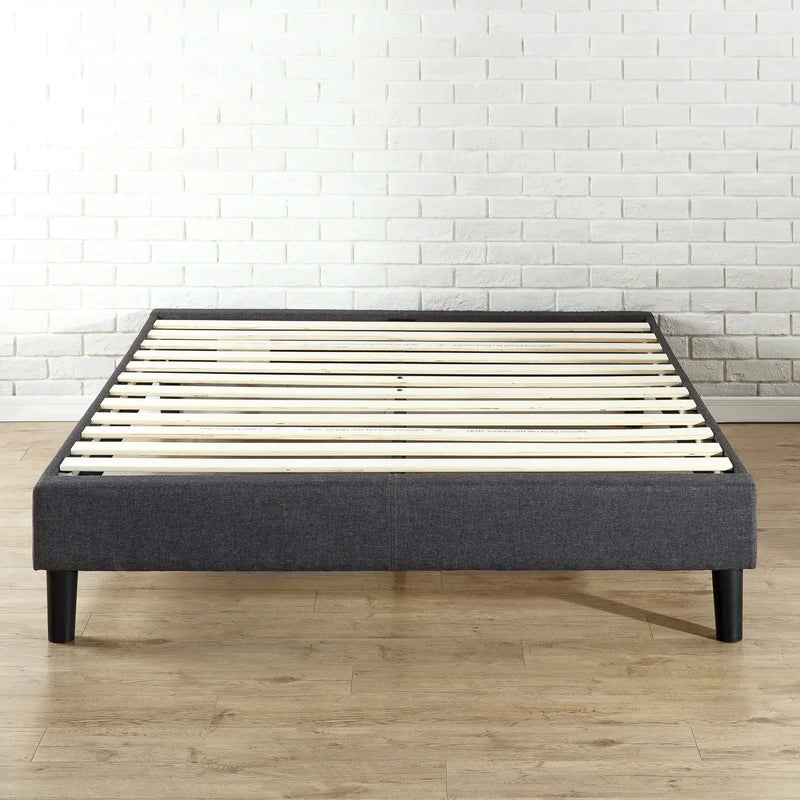 King size Grey Upholstered Platform Bed Frame with Mid-Century Style Legs by HomePacific