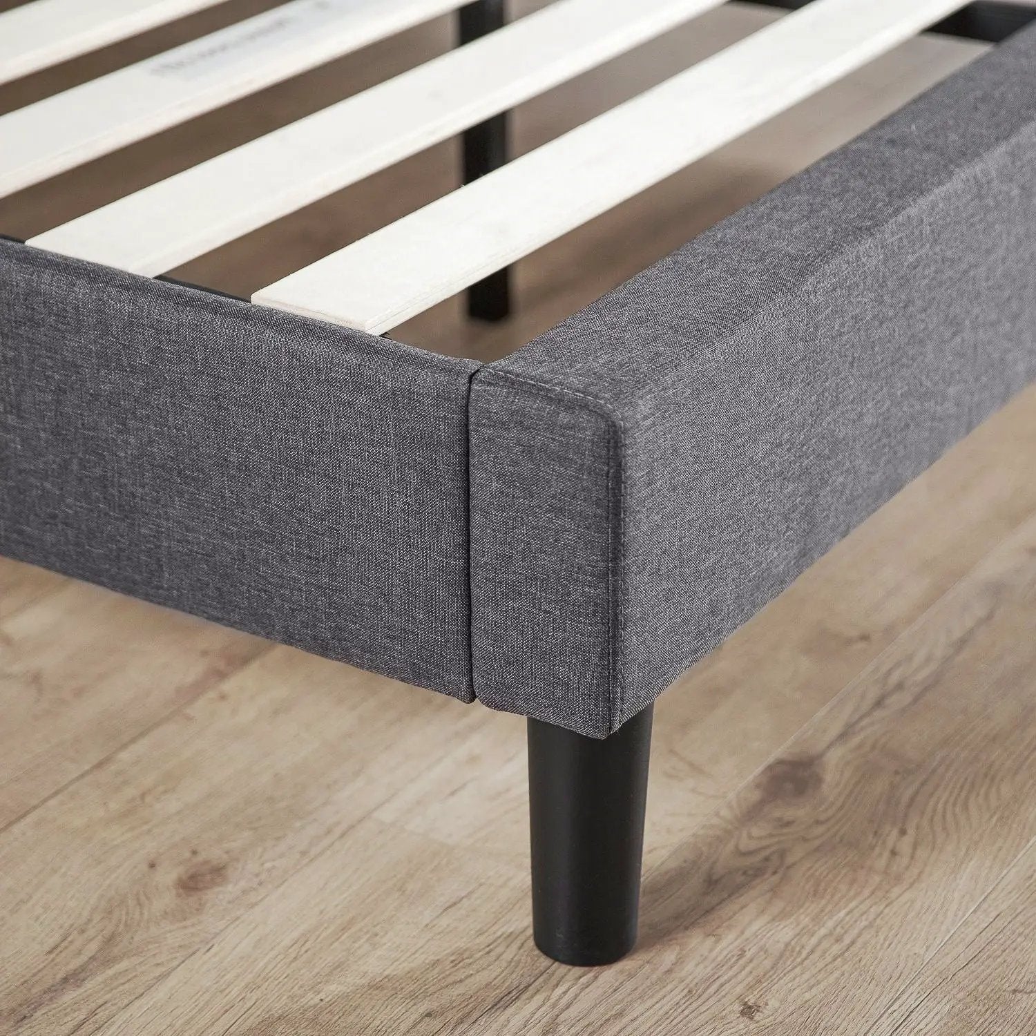 King size Grey Upholstered Platform Bed Frame with Mid-Century Style Legs by HomePacific