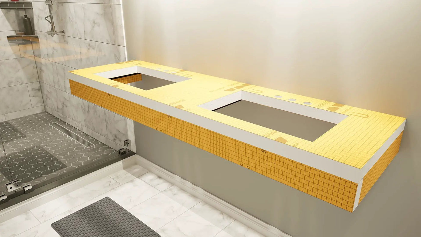 The Original Floating Bathroom Vanity Kit™ with Orange Waterproof Board & Original Vanity Bracket® by The Original Granite Bracket