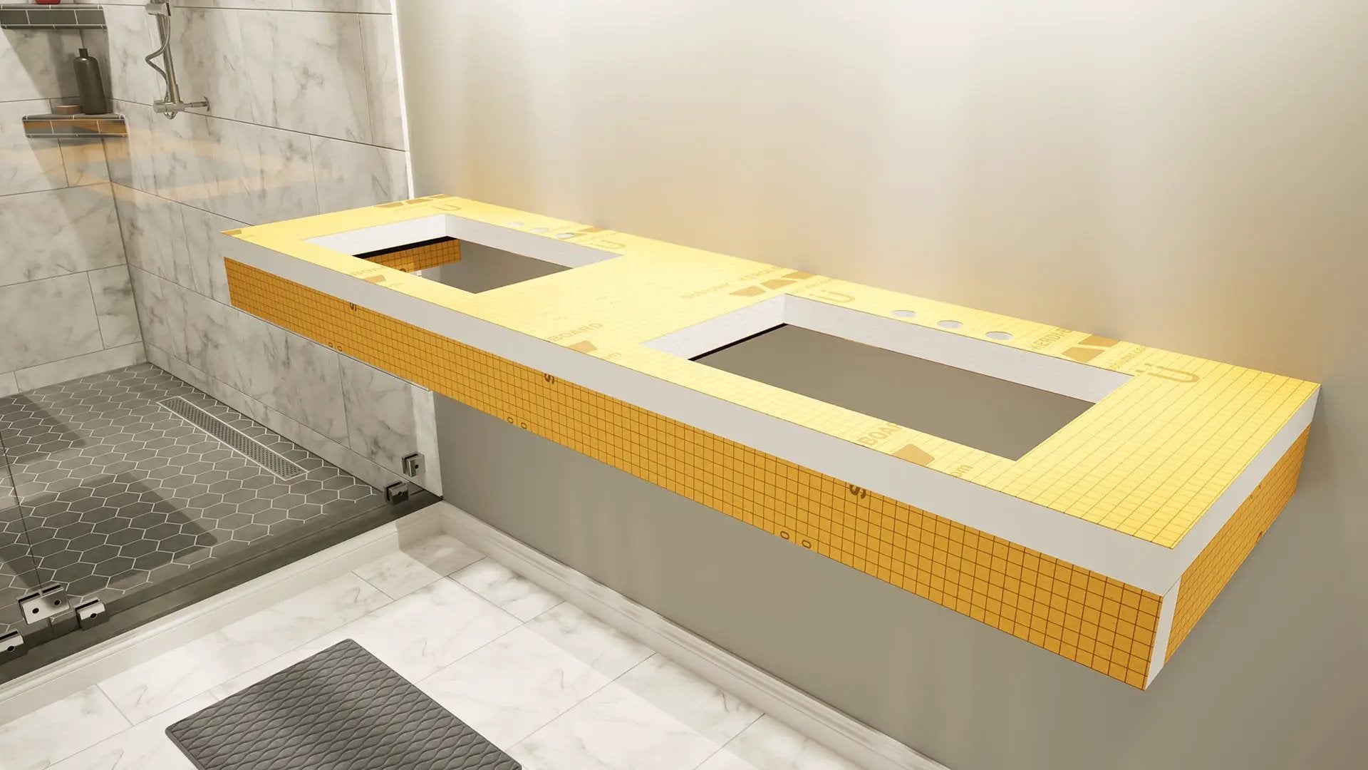The Original Floating Bathroom Vanity Kit™ with Orange Waterproof Board & Original Vanity Bracket® by The Original Granite Bracket