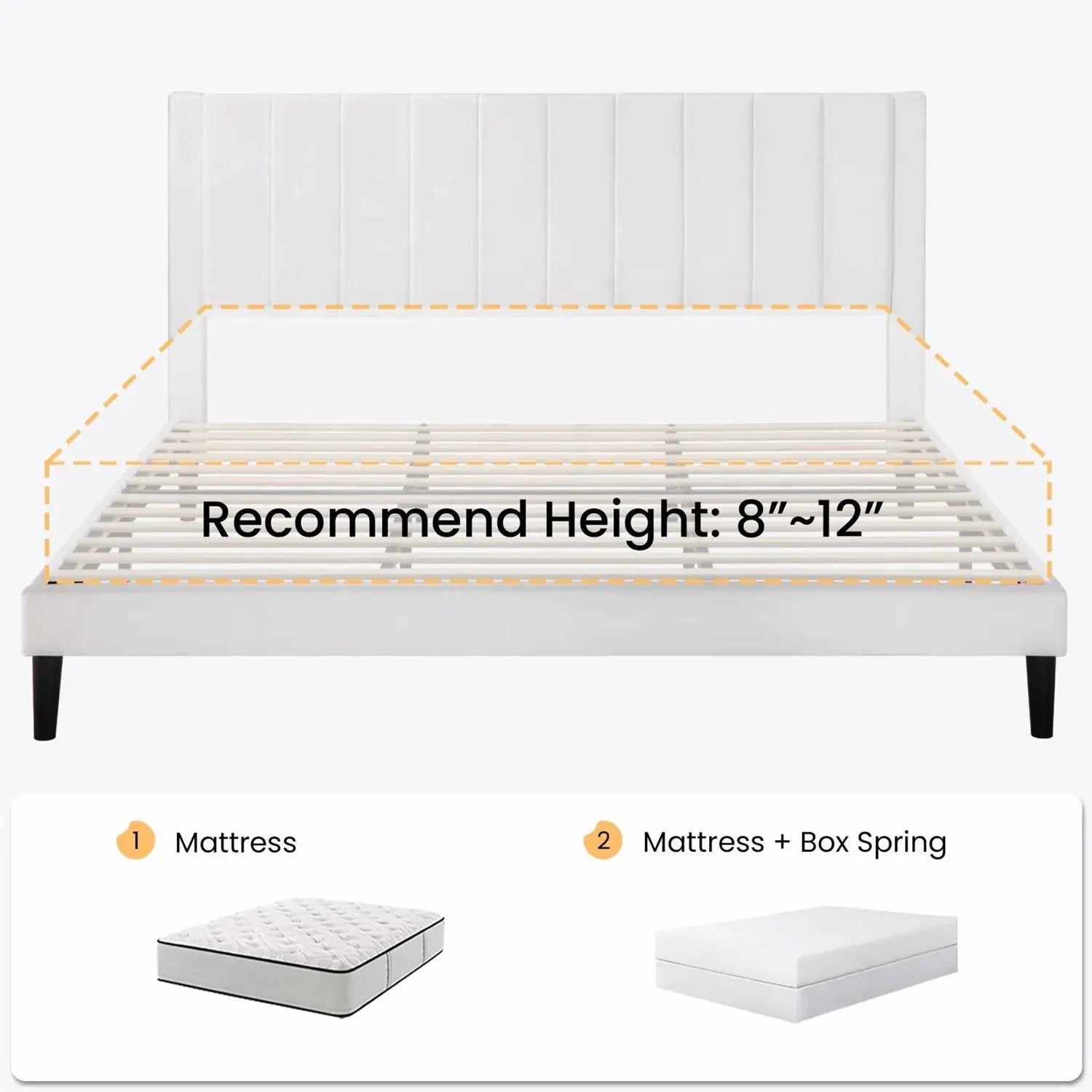 King size White Velvet Upholstered Platform Bed Frame with Headboard by HomePacific