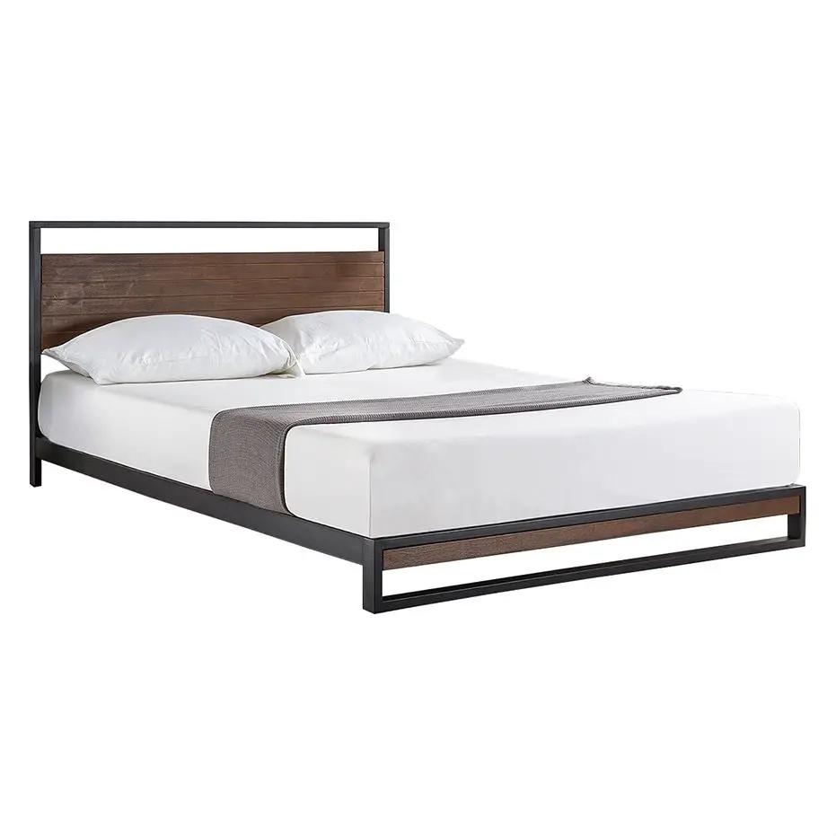 King size Metal Wood Platform Bed Frame with Headboard by HomePacific