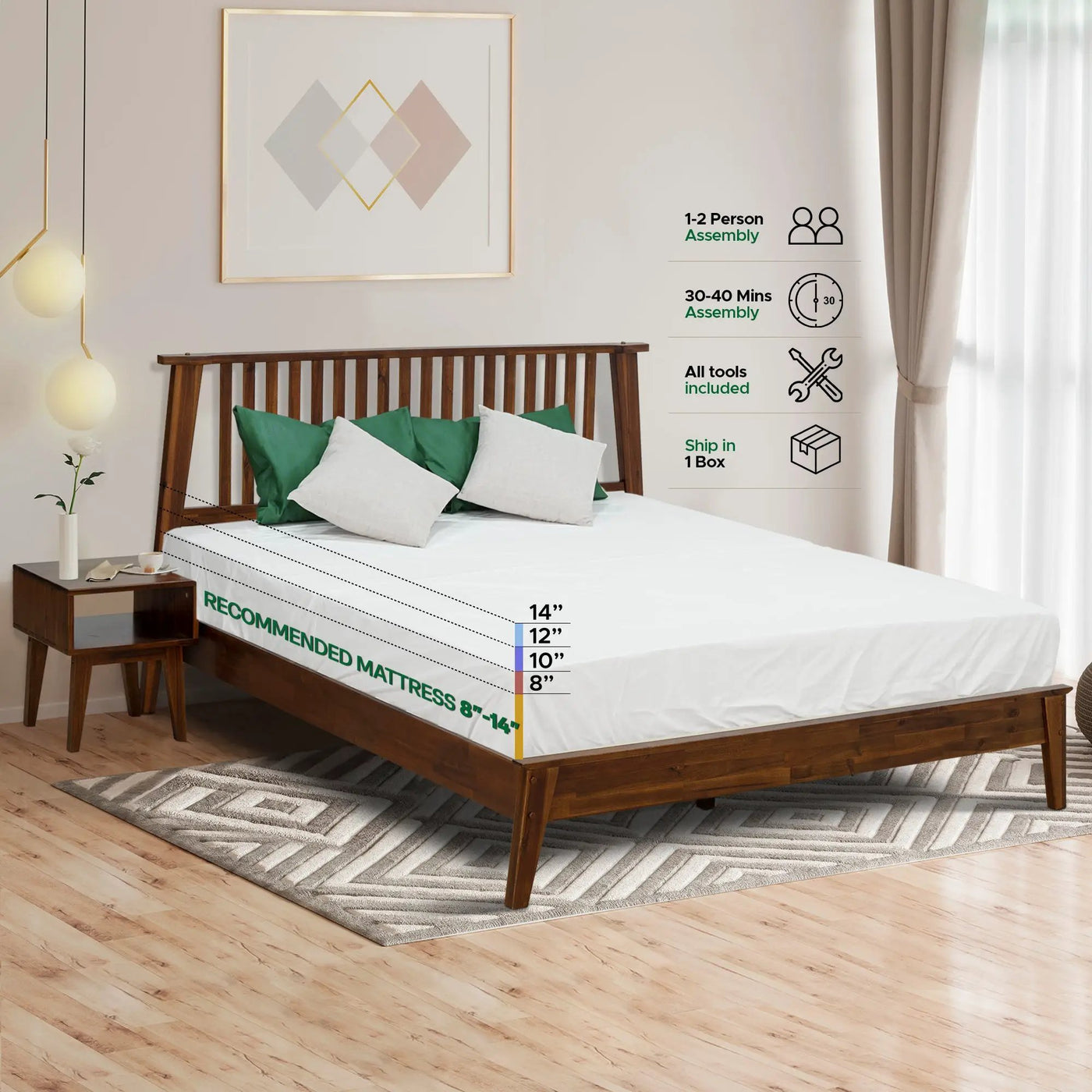 [Buy 1 Get 1] Kaylin Solid Wood Bed Frame & Nightstand by Megsu