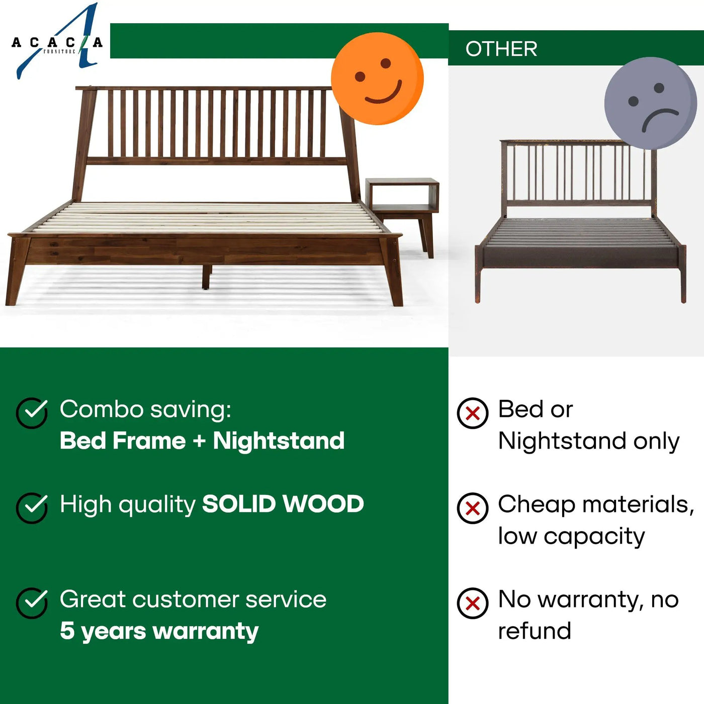 [Buy 1 Get 1] Kaylin Solid Wood Bed Frame & Nightstand by Megsu