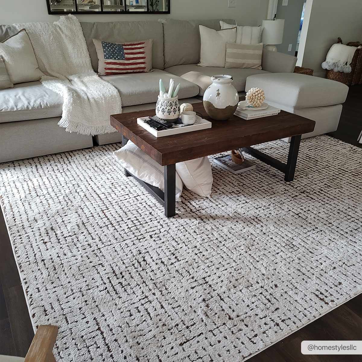 Keita Cream & Black Grid Plush Rug by Boutique Rugs