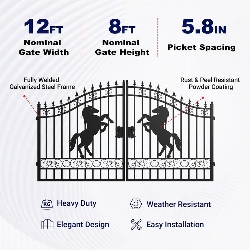 12x8 ft Dual Swing Driveway Steel Gate by Chery Industrial