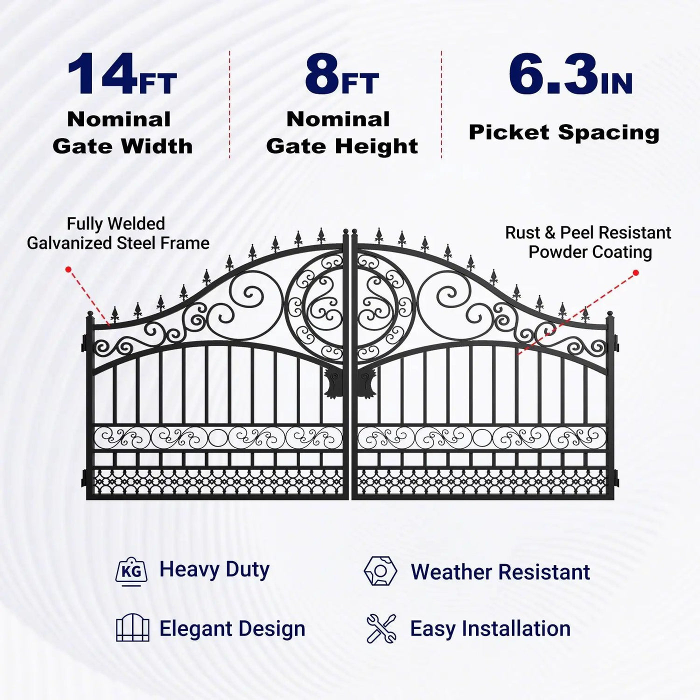 14x8 ft Steel Dual Swing Driveway Gate-European Style by Chery Industrial