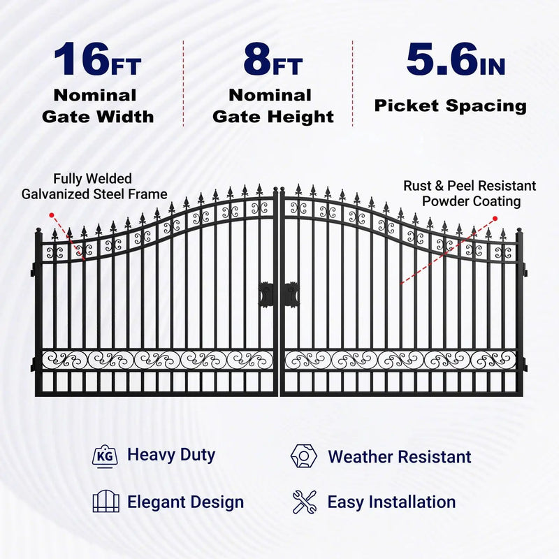 16x8 ft Steel Dual Swing Driveway Gate by Chery Industrial