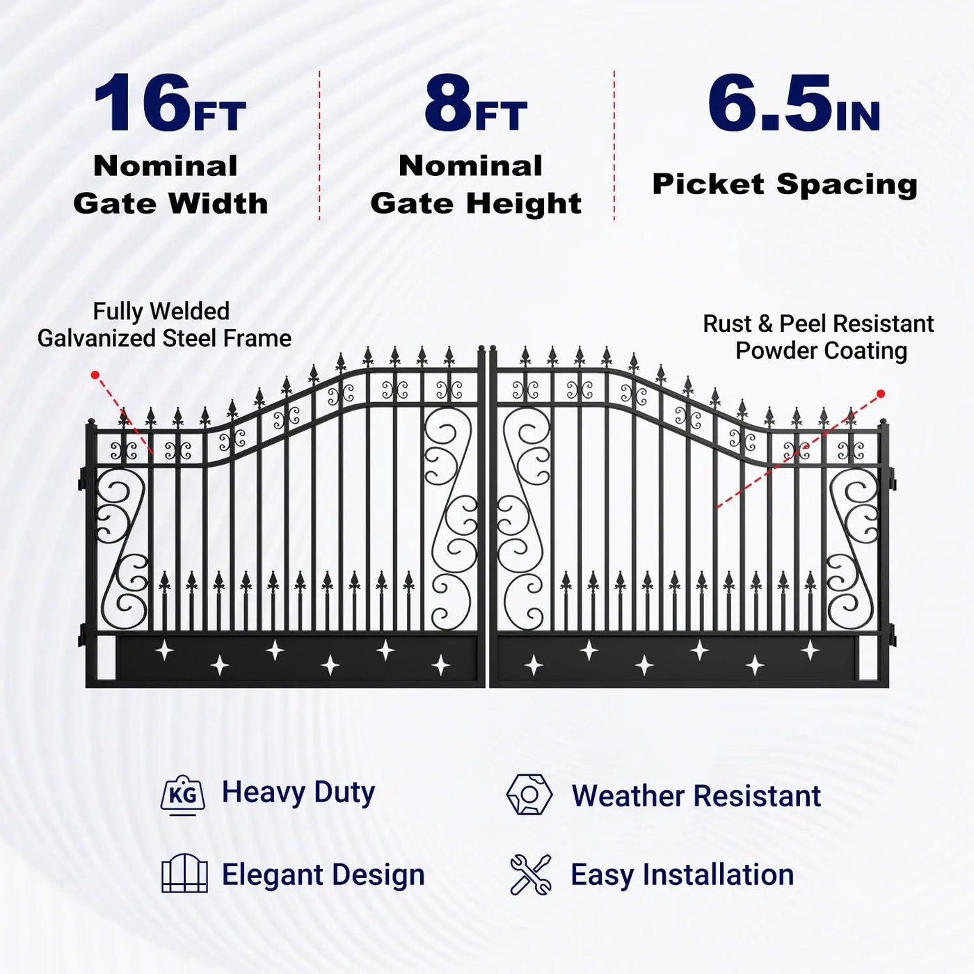 16x8 ft Dual Swing Driveway Gate with Star Pattern by Chery Industrial