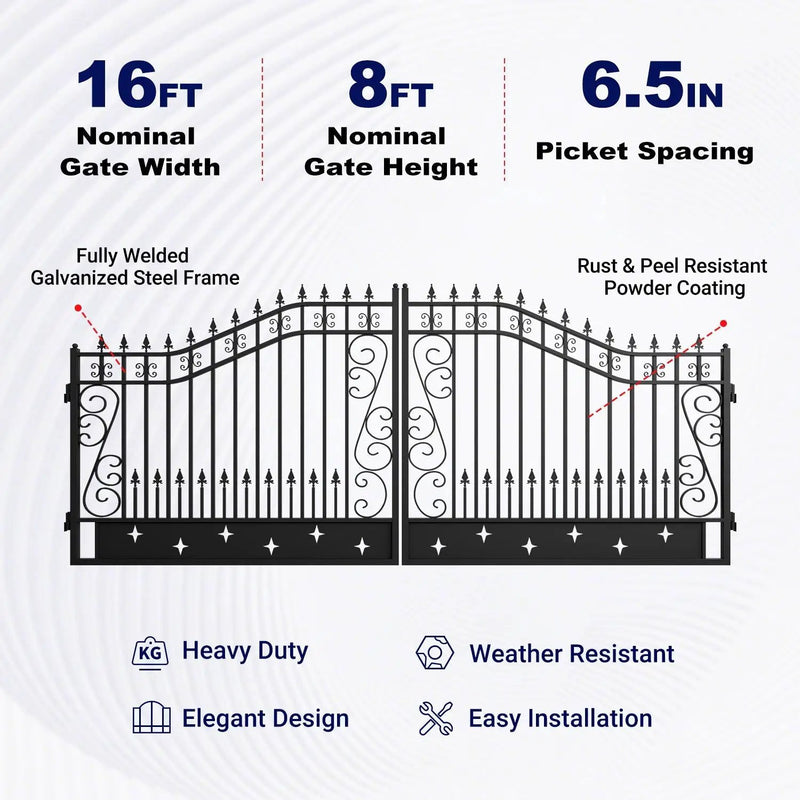 16x8 ft Dual Swing Driveway Gate with Star Pattern by Chery Industrial
