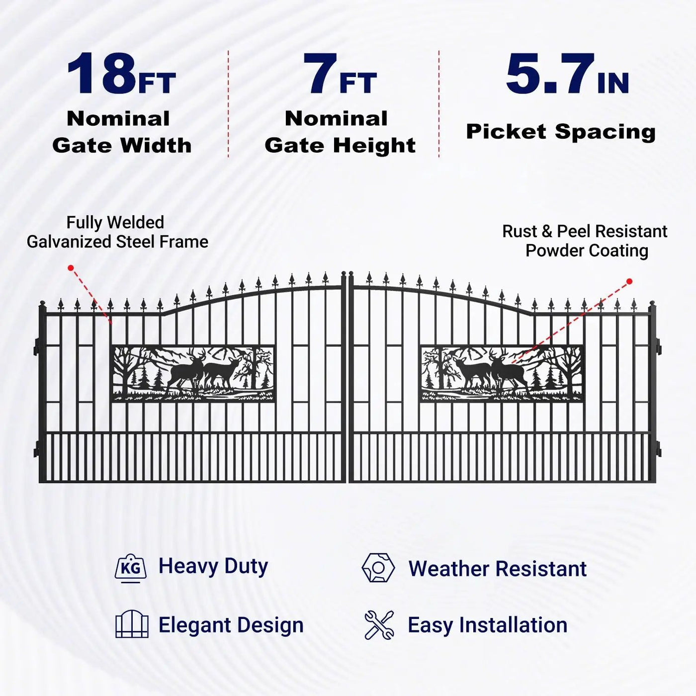 18x7 ft Steel Dual Swing Driveway Gate with Rectangular Deer Pattern by Chery Industrial
