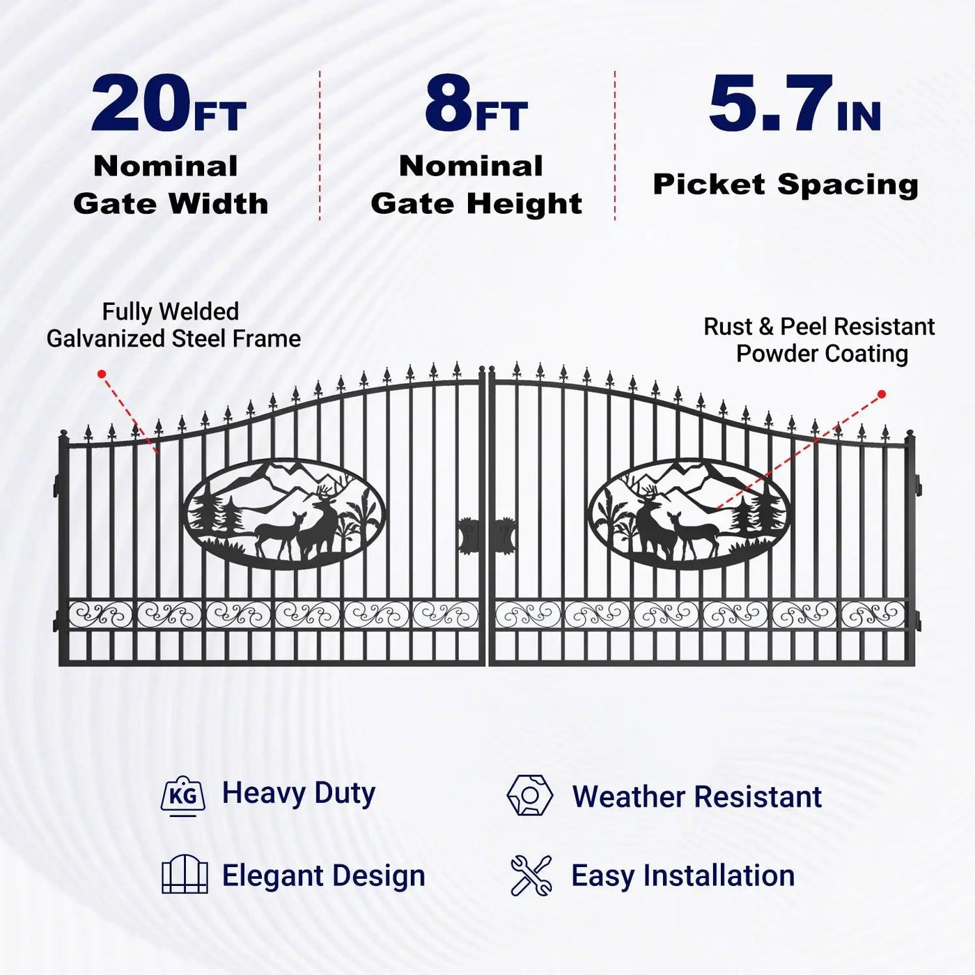 20x8 ft Steel Dual Swing Driveway Gate by Chery Industrial