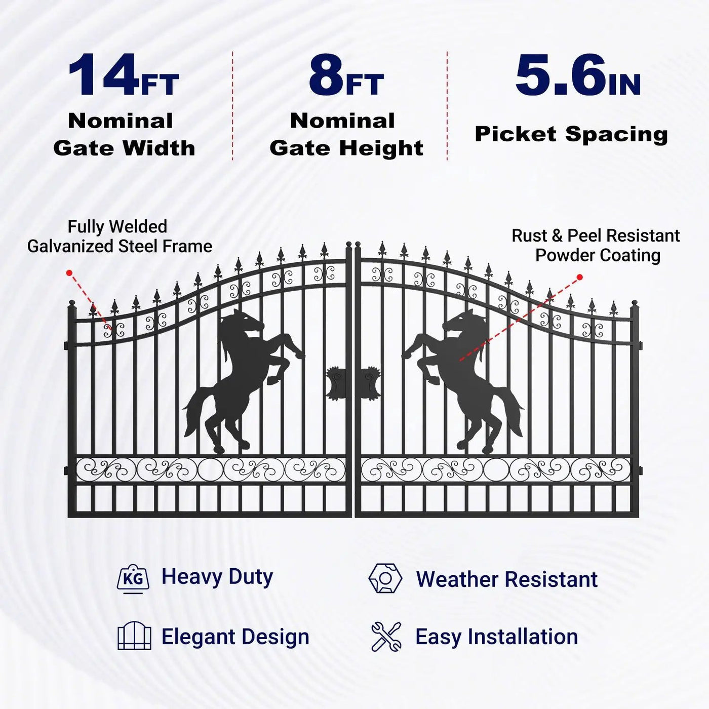14x8 ft Steel Dual Swing Driveway Gate with Horse Pattern by Chery Industrial