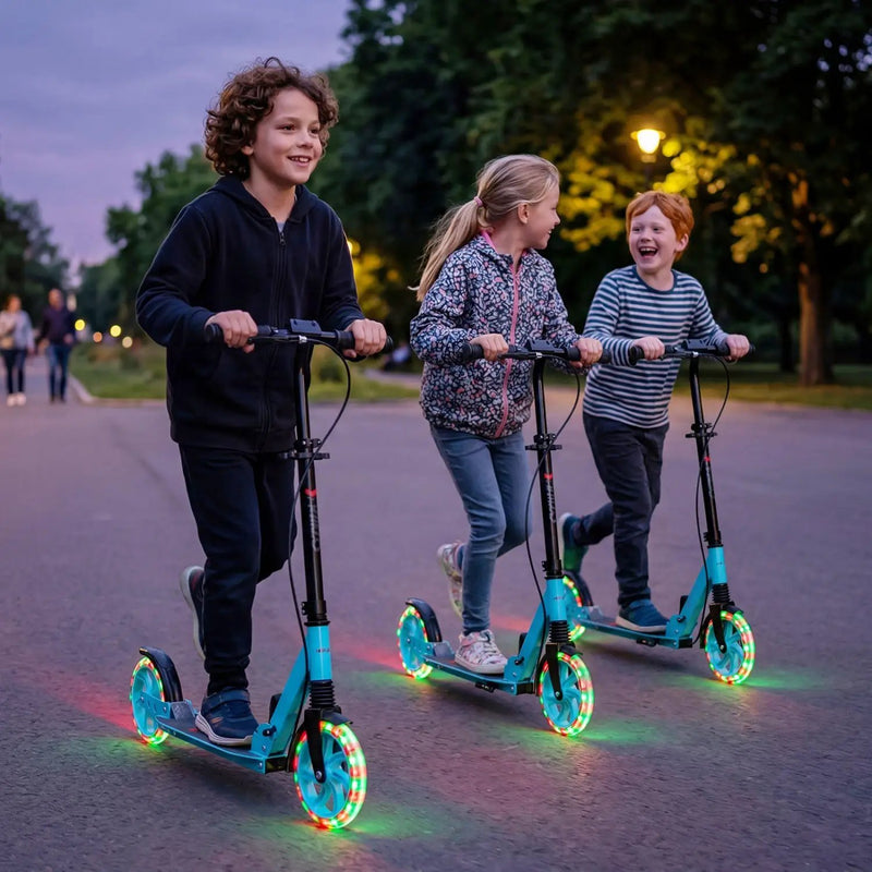 Kick Scooter for Kids Teens Adults Age 8+ Foldable Scooter with Large Light-up Wheels by DirectDeals