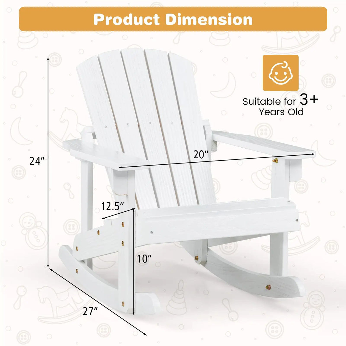 Outdoor Wooden Kid Adirondack Rocking Chair with Slatted Seat by DirectDeals
