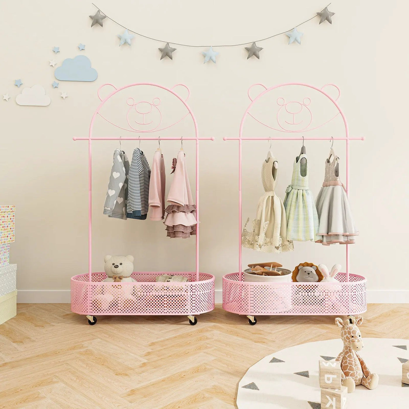 Kid Clothes Rack with 3 Adjustable Heights and Wheels by DirectDeals
