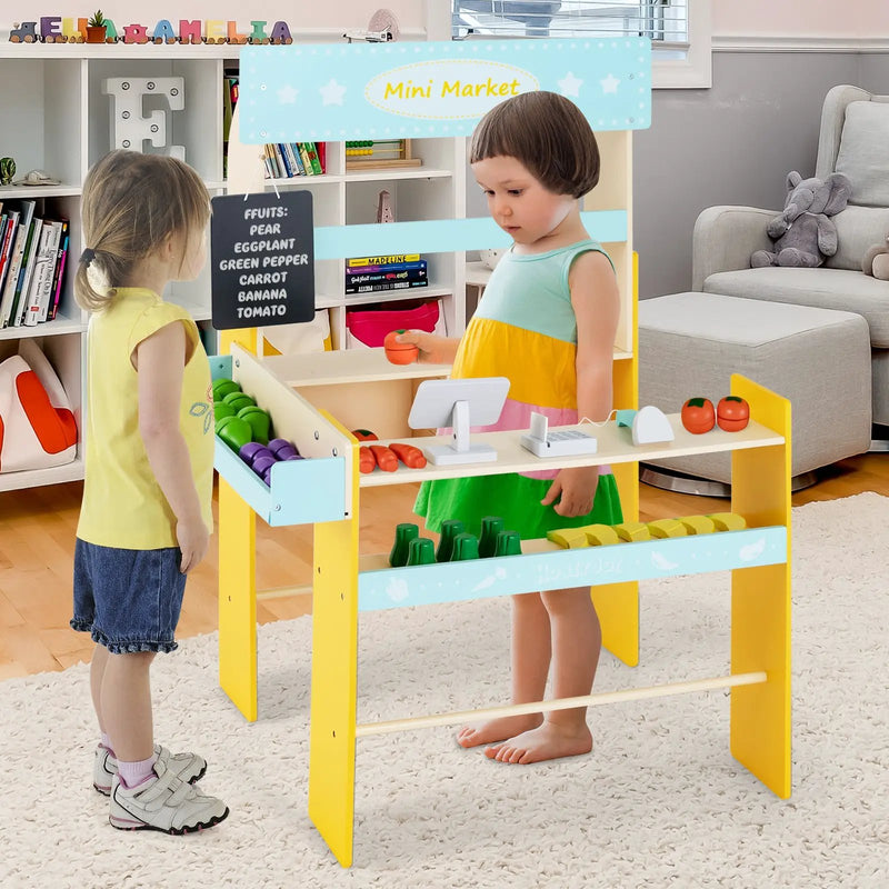 Kid's Pretend Play Grocery Store with Cash Register and Blackboard-Blue by DirectDeals
