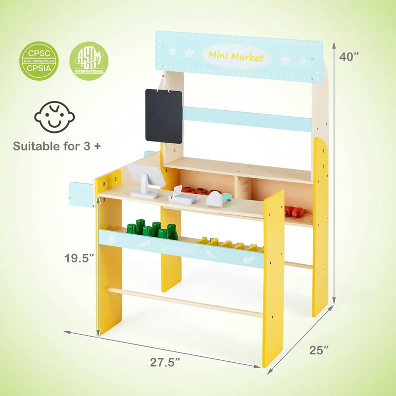 Kid's Pretend Play Grocery Store with Cash Register and Blackboard-Blue by DirectDeals