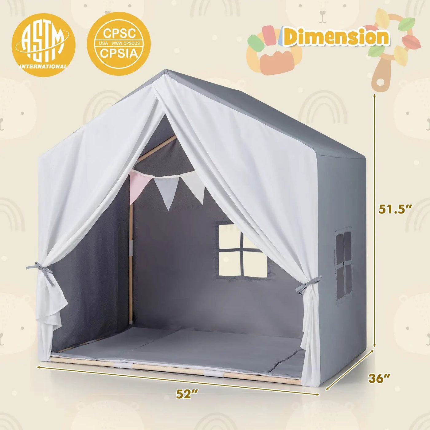 Kid's Play Tent with Washable Cotton Mat and Flag Banner by DirectDeals