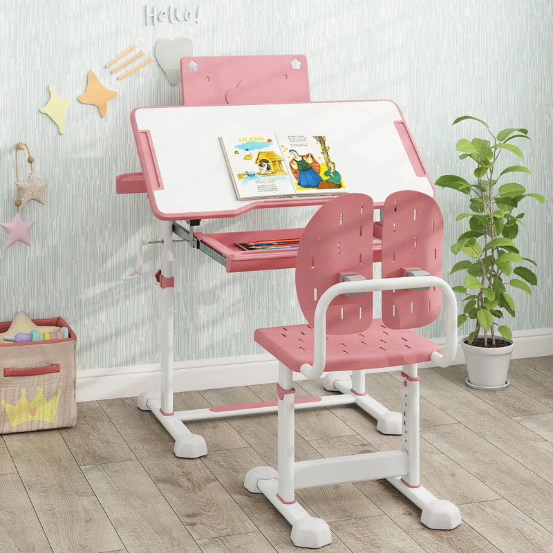 Kid's Study Desk and Chair Set with Tilt Desktop and Book Stand by DirectDeals