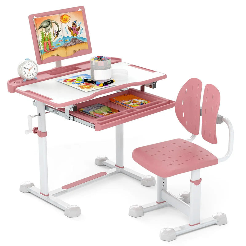 Kid's Study Desk and Chair Set with Tilt Desktop and Book Stand by DirectDeals