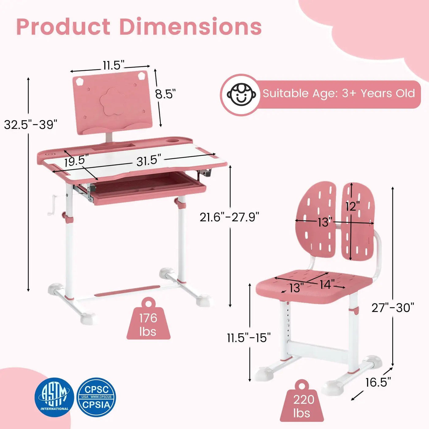 Kid's Study Desk and Chair Set with Tilt Desktop and Book Stand by DirectDeals