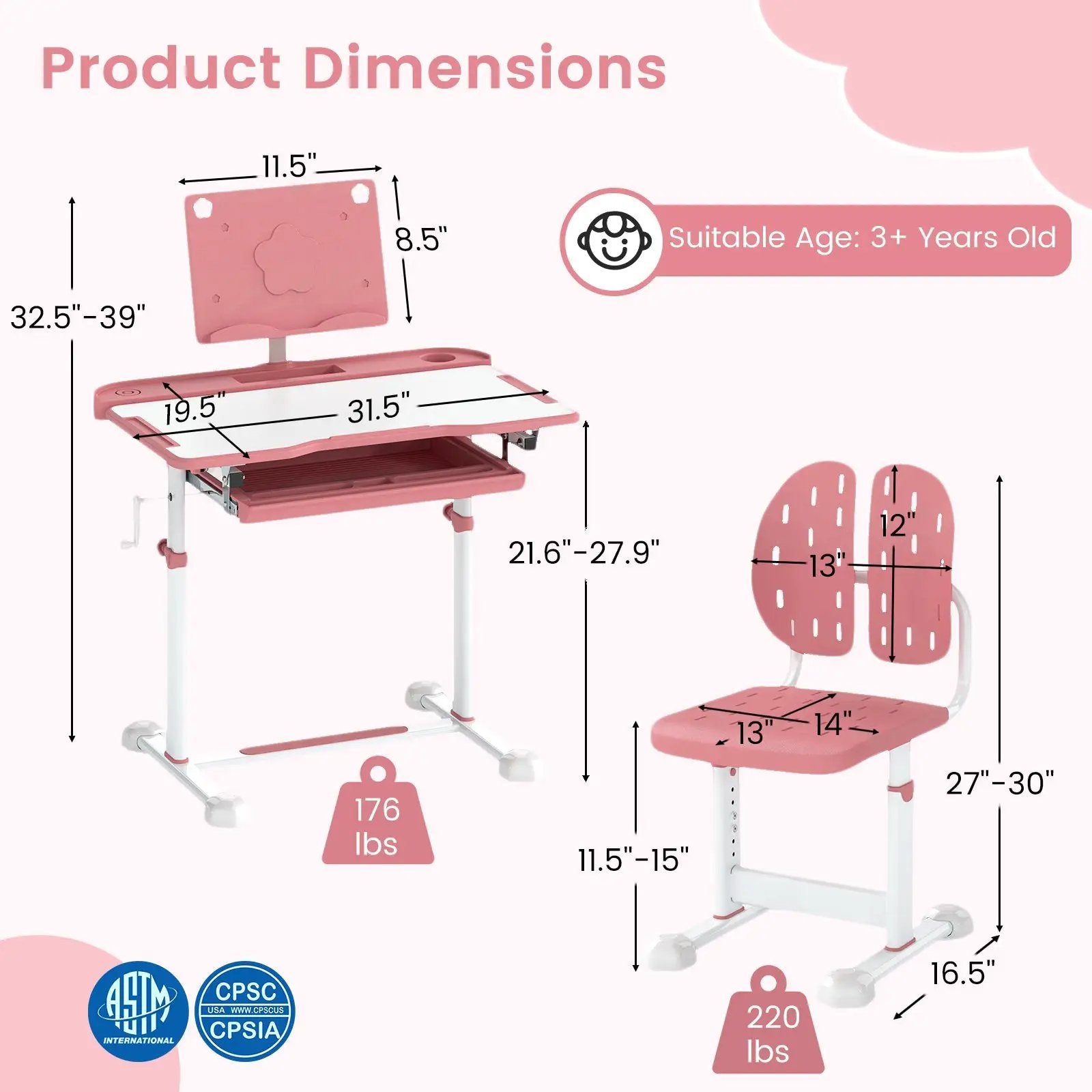 Kid's Study Desk and Chair Set with Tilt Desktop and Book Stand by DirectDeals