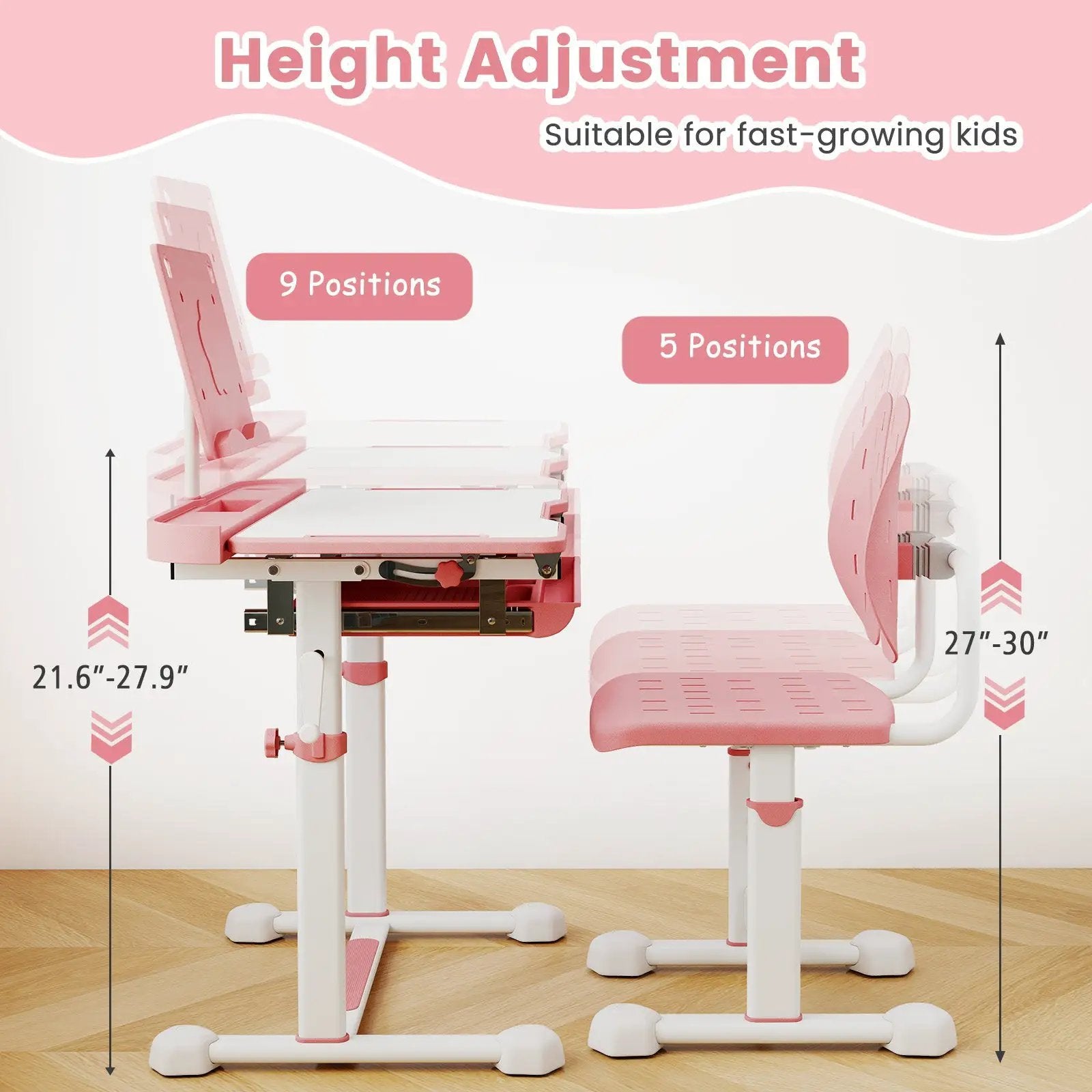 Kid's Study Desk and Chair Set with Tilt Desktop and Book Stand by DirectDeals