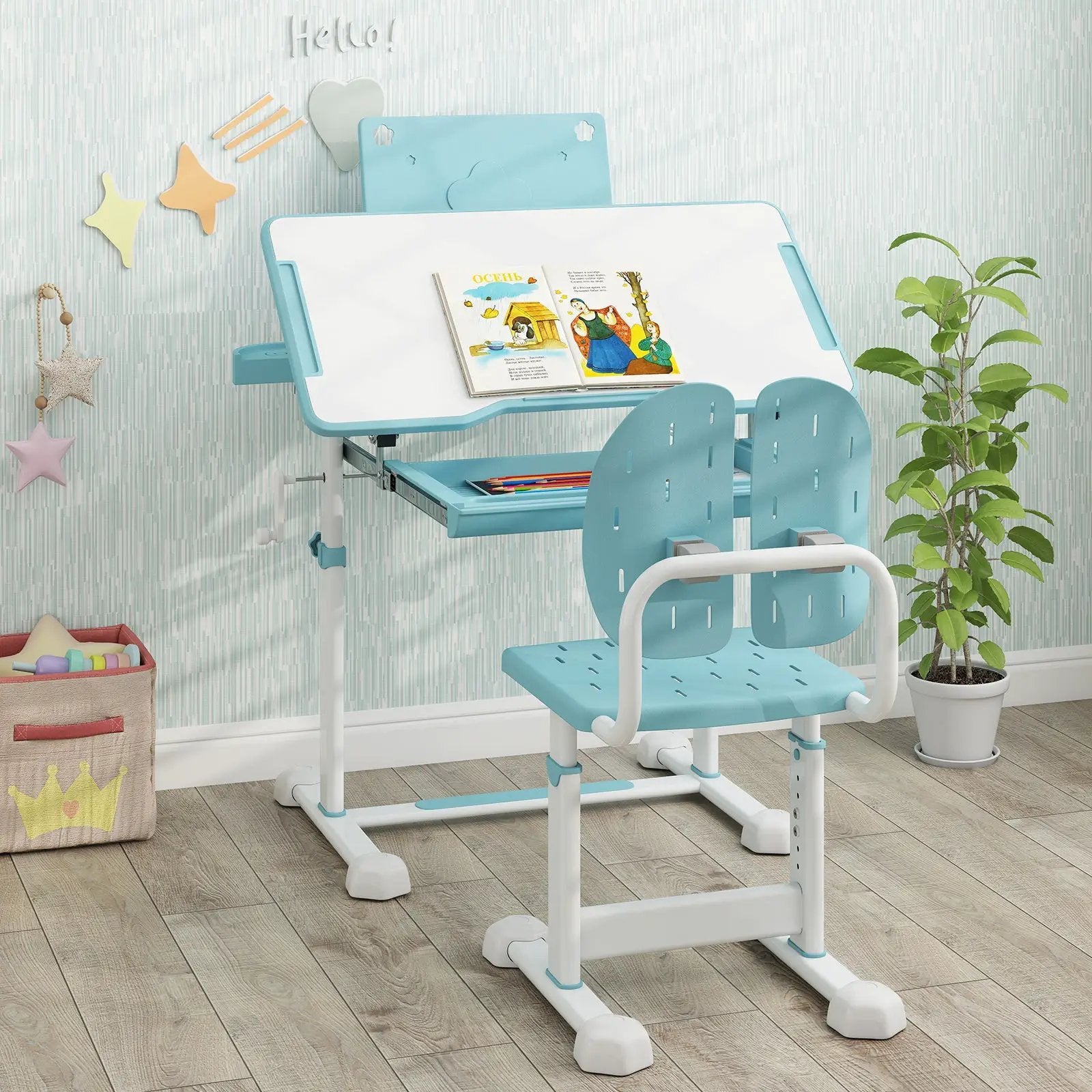Kid's Study Desk and Chair Set with Tilt Desktop and Book Stand by DirectDeals