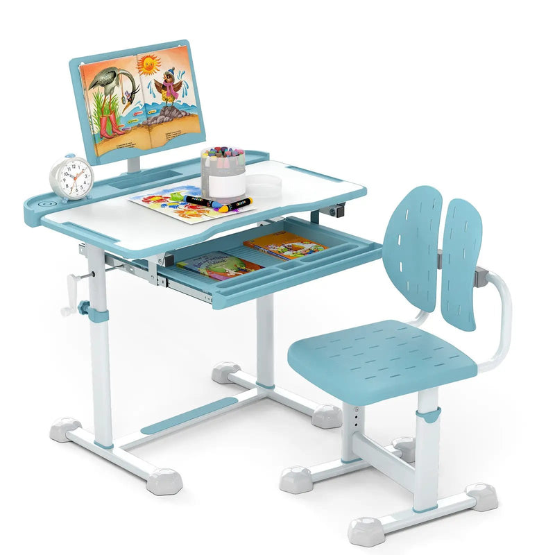 Kid's Study Desk and Chair Set with Tilt Desktop and Book Stand by DirectDeals