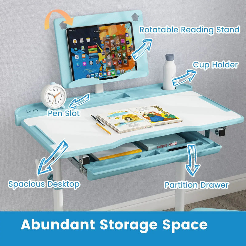 Kid's Study Desk and Chair Set with Tilt Desktop and Book Stand by DirectDeals