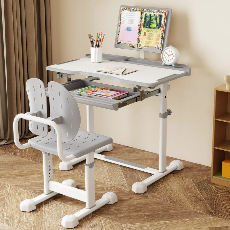 Kid's Study Desk and Chair Set with Tilt Desktop and Book Stand by DirectDeals