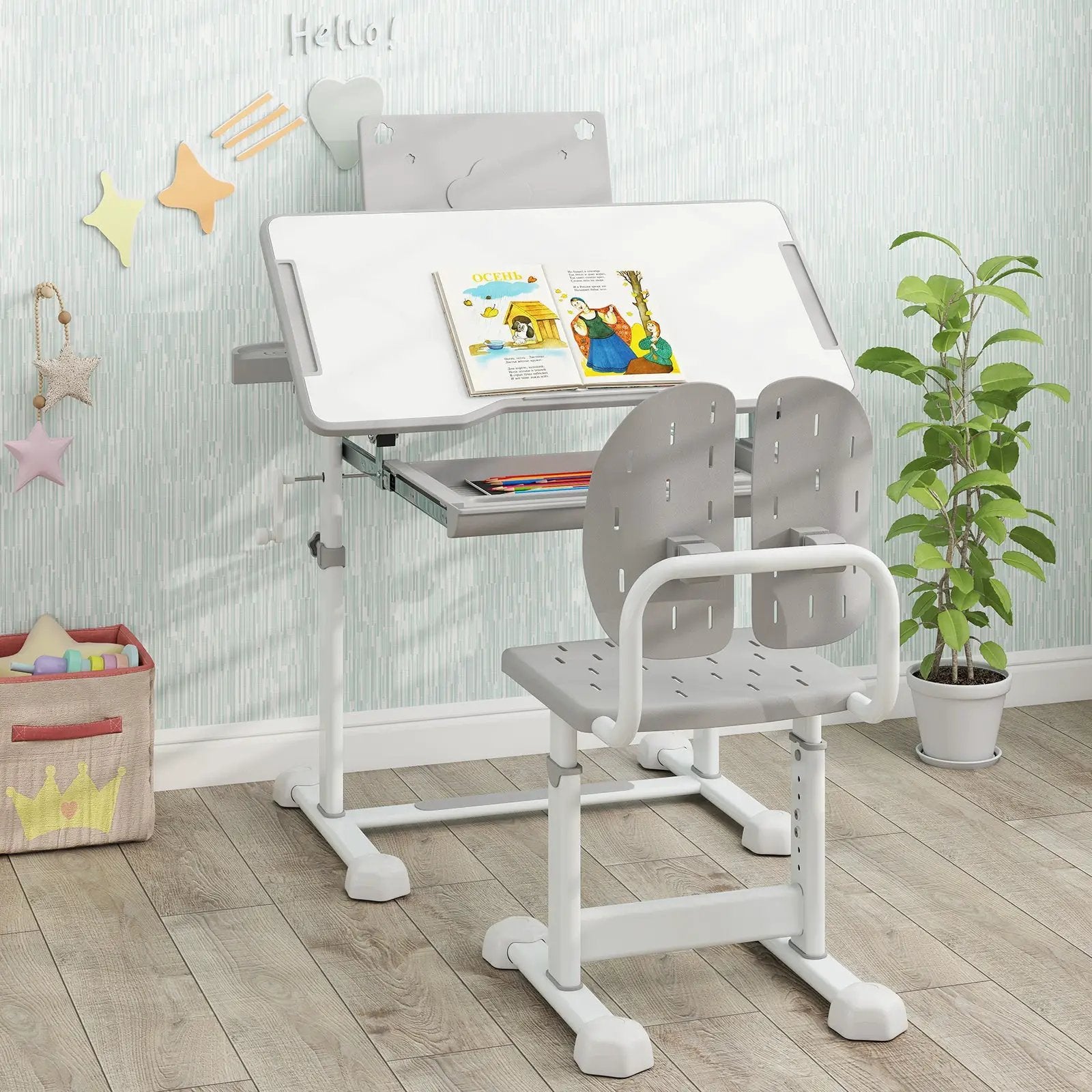 Kid's Study Desk and Chair Set with Tilt Desktop and Book Stand by DirectDeals