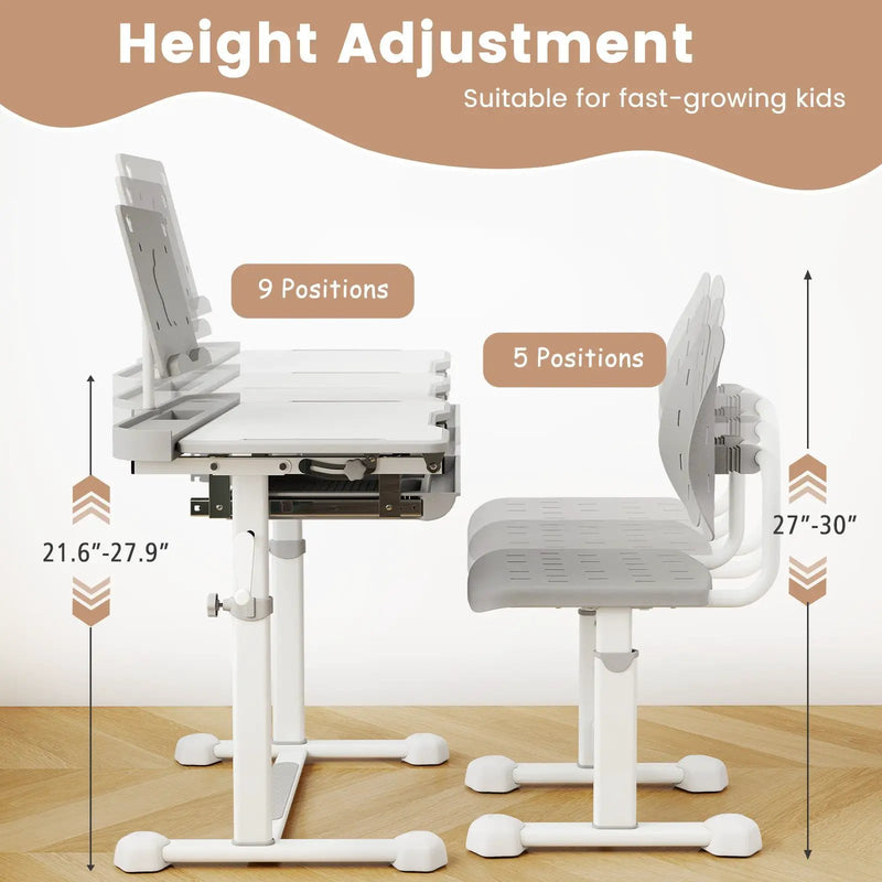 Kid's Study Desk and Chair Set with Tilt Desktop and Book Stand by DirectDeals
