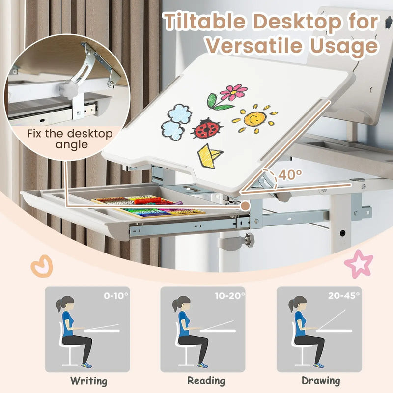 Kid's Study Desk and Chair Set with Tilt Desktop and Book Stand by DirectDeals