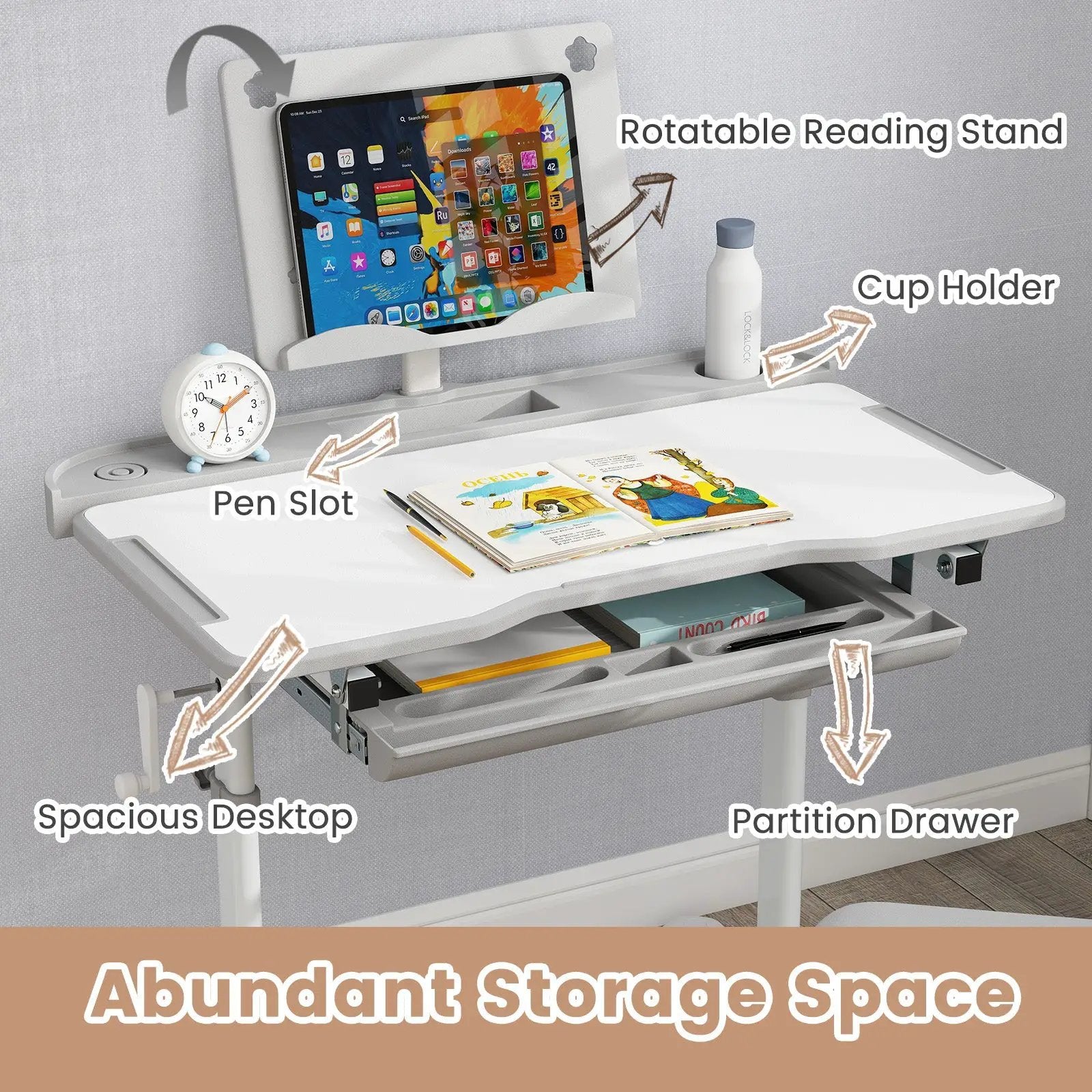 Kid's Study Desk and Chair Set with Tilt Desktop and Book Stand by DirectDeals