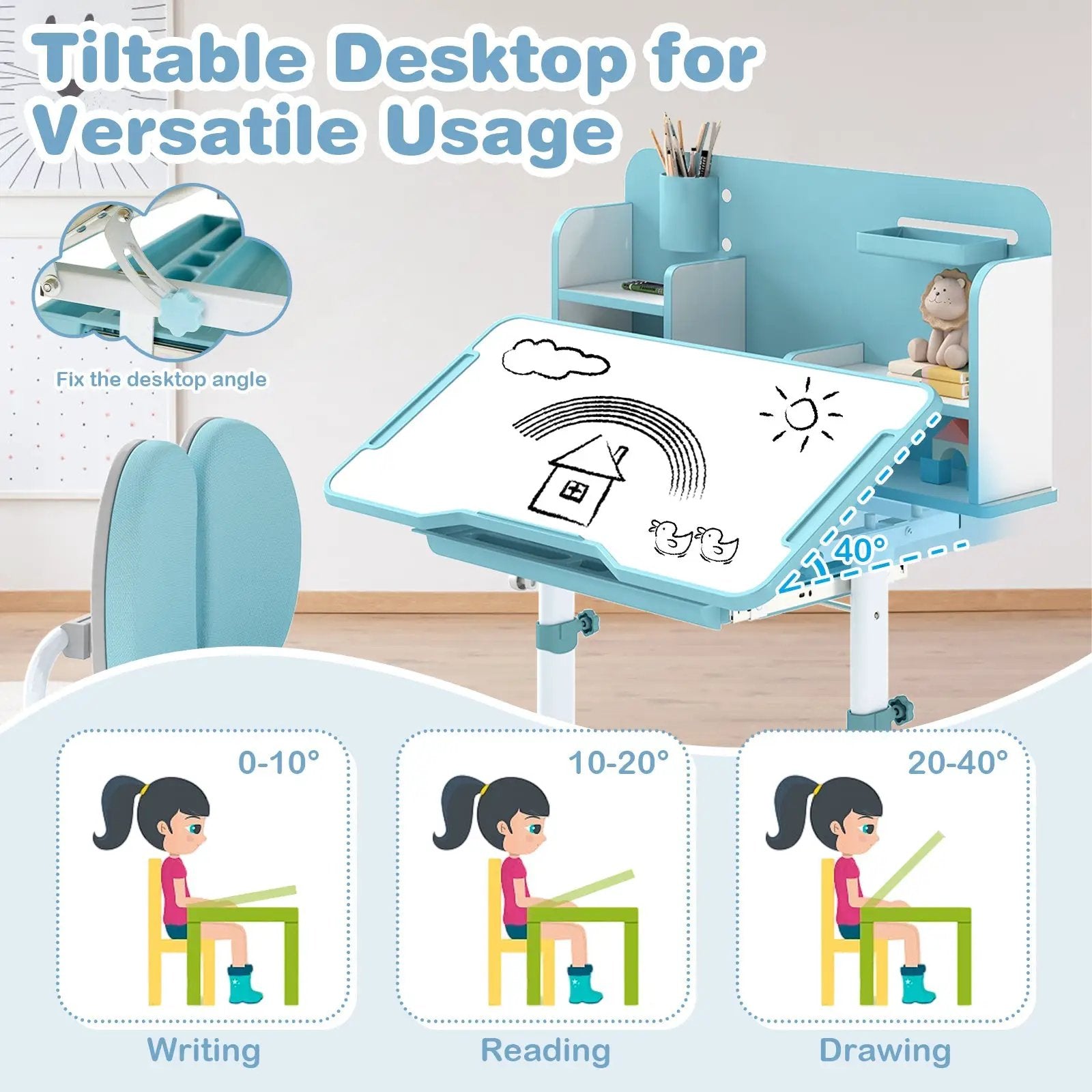 Kid's Study Desk and with Tilt Desktop and Pen Holder by DirectDeals